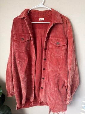 POL Corduroy Shacket Rust Oversized Button Front Raw Hem Jacket XL 1X Tagless